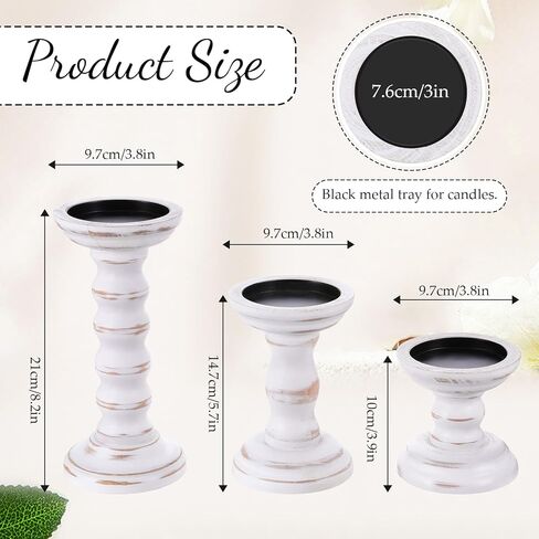 Rustic Candles Holder Set of 3 Farmhouse Wood Candle Holders Rustic Wooden Candle Stand Decorative Wood Candlestick Holdersfor Living Room, Table Centerpiece Dining Fireplace(White) in Saudi Arabia