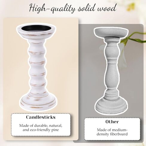 Rustic Candles Holder Set of 3 Farmhouse Wood Candle Holders Rustic Wooden Candle Stand Decorative Wood Candlestick Holdersfor Living Room, Table Centerpiece Dining Fireplace(White) in Saudi Arabia