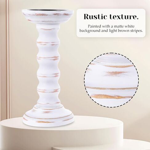 Rustic Candles Holder Set of 3 Farmhouse Wood Candle Holders Rustic Wooden Candle Stand Decorative Wood Candlestick Holdersfor Living Room, Table Centerpiece Dining Fireplace(White) in Saudi Arabia