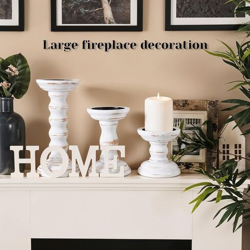 Rustic Candles Holder Set of 3 Farmhouse Wood Candle Holders Rustic Wooden Candle Stand Decorative Wood Candlestick Holdersfor Living Room, Table Centerpiece Dining Fireplace(White) in Saudi Arabia