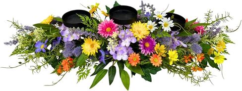 26 Inch Spring Summer Centerpiece with 3 Candle Holders Floral Table Centerpiece with Daisies and Wildflowers for Dining Table Mantel Wall and Farmhouse Table Decoration in Saudi Arabia