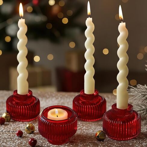 Kate Aspen Amber Taper Candle Holders for Candlesticks Set of 4 - Fluted Candlestick Holders for Fall Decor, Home Decor, Votive Candle Holder Decor, Tea Light Holder, Centerpiece Table Decorations in Saudi Arabia