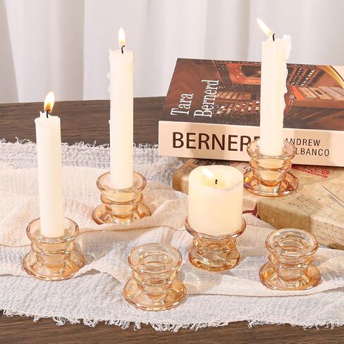 6pcs Glass Taper Candle Holders, Clear Crystal Candlestick Holders for Weddings, Parties, and Home Decor, Elegant Table Centerpiece for Christmas, Thanksgiving & Festivals in Saudi Arabia