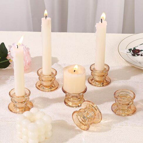 6pcs Glass Taper Candle Holders, Clear Crystal Candlestick Holders for Weddings, Parties, and Home Decor, Elegant Table Centerpiece for Christmas, Thanksgiving & Festivals in Saudi Arabia