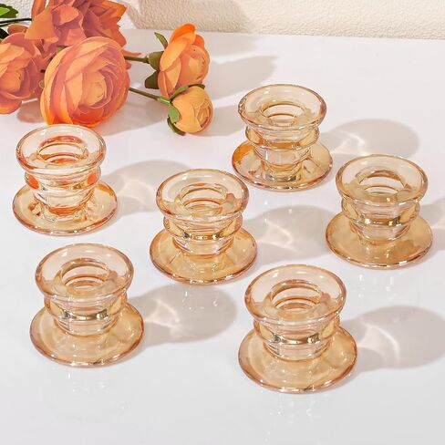 6pcs Glass Taper Candle Holders, Clear Crystal Candlestick Holders for Weddings, Parties, and Home Decor, Elegant Table Centerpiece for Christmas, Thanksgiving & Festivals in Saudi Arabia