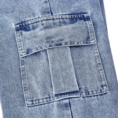 Nivne Tco Tween Girls Cargo Jeans Casual Elastic Waist Zipper Fly Baggy Wide Leg Denim Pants with Flap Pockets in Saudi Arabia