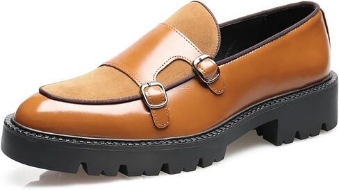 Men's Leather Platform Loafers with Double Monk Strap Fashion Low Top Lug Sole Slip On Dress Shoes for Business Party Daily Wear in Saudi Arabia