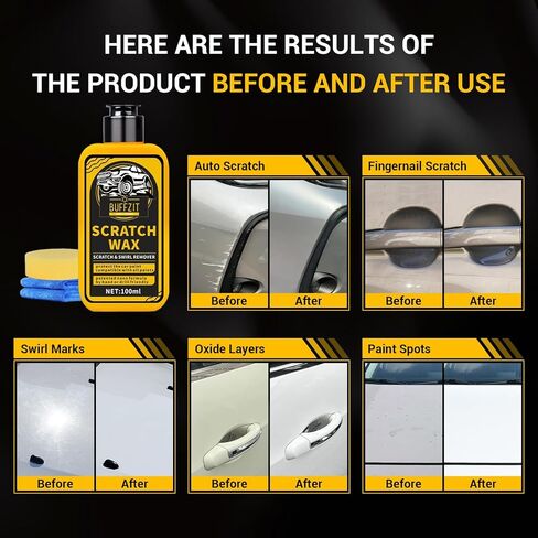 مركب مزيل خدوش السيارة وتلميعها - يزيل بفعالية الخدوش الخفيفة والطلاء الضبابي والعلامات الدوامية، ويشمل الإسفنج والمناشف، 100 مل/3.4 أونصة in Kuwait