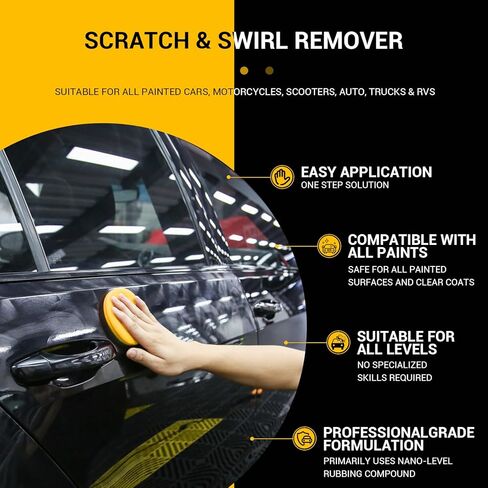 مركب مزيل خدوش السيارة وتلميعها - يزيل بفعالية الخدوش الخفيفة والطلاء الضبابي والعلامات الدوامية، ويشمل الإسفنج والمناشف، 100 مل/3.4 أونصة in Kuwait