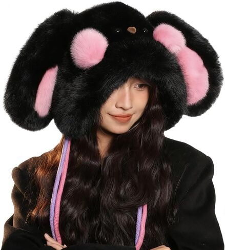 لطيف آذان الأرنب قبعة فروي قبعة الصياد قبعة للنساء فو الفراء غامض قبعة الشتاء الدافئة الحيوان الأذن اللوحات قبعة قبعات الثلوج in Kuwait