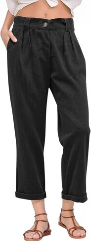 سروال قصير نسائي عالي الخصر مستقيم الساق فضفاض مناسب للعمل بنطلون كاجوال مع جيوب in Kuwait