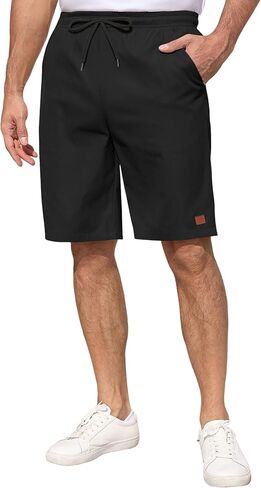 Vssjavun Mens Casual Shorts Elastic Waist Drawstring 9'' Relaxed Fit Summer Beach Hiking Shorts with Pockets in Kuwait