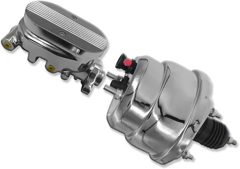 Universal 7" Dual Diaphragm Power Brake Booster and 1 1/8" Bore Master Cylinder Finned Top with 9/16" & 1/2" Ports For Chevy Ford GM Chrome in Saudi Arabia
