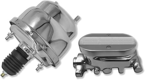 Universal 7" Dual Diaphragm Power Brake Booster and 1 1/8" Bore Master Cylinder Finned Top with 9/16" & 1/2" Ports For Chevy Ford GM Chrome in Saudi Arabia