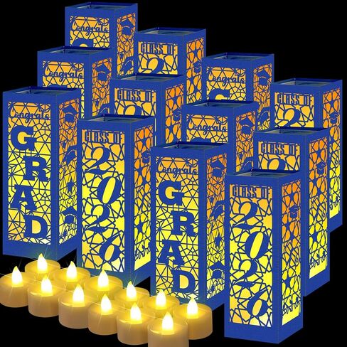 6 Pcs Graduation Table Centerpieces Boxes Class of 2024 Graduation Table Lanterns for Centerpieces with LED Candles Congrats Grad School College Party for Graduation Party Table Decorations in Saudi Arabia