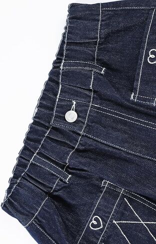 Girls High Waisted Wide Leg Jeans Heart & Diamond Stitching Elastic Waist Dark Denim Pants for Girls 6-16Y in Saudi Arabia