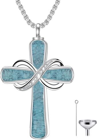 Turquoise Cross Urn Necklaces for Human Ashes 925 Sterling Silver Urn Necklaces Cremation Keepsake Memorial Pendant Necklace for Ashes for Loved One Human Pet in Saudi Arabia