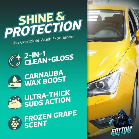 Gottom Car Wash Soap & Wax, (128 oz), Frozen Grape Scent - Ultra Foaming Car Shampoo for Foam Cannon & Bucket Wash, Carnauba Wax Formula for a Glossy Finish, High Suds & Safe for Paint in Saudi Arabia