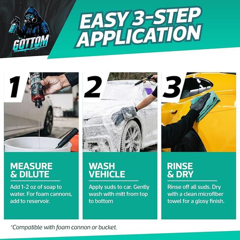 Gottom Car Wash Soap & Wax, (128 oz), Frozen Grape Scent - Ultra Foaming Car Shampoo for Foam Cannon & Bucket Wash, Carnauba Wax Formula for a Glossy Finish, High Suds & Safe for Paint in Saudi Arabia