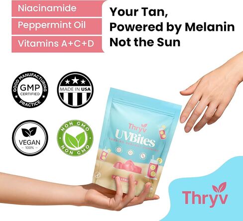 UVBITES - دباغة صغار - ملحق تان ذاتي - دباغة حبة البديل - التمثيل السريع وملحق الميلانين مع بيتا كاروتين ، أستازانثين ، نياكيناميد - توهج الجلد. in Kuwait