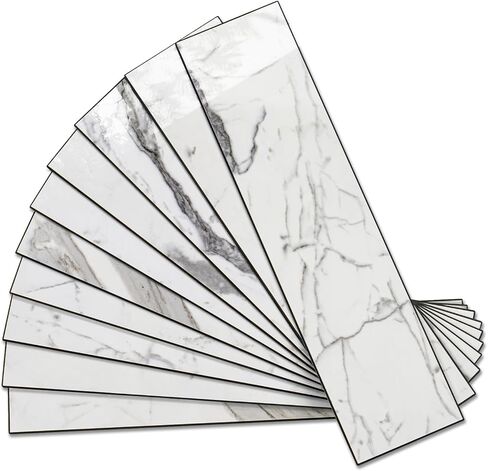 بلاط فاموس 40 قطعة من بلاط الجدران الأبيض اللامع والمقشر والعصا مع الجص الرمادي الداكن، بلاط باكسبلاش من الحجر الصناعي PVC مقاس 3 بوصة × 12 بوصة للمطبخ والحمام وغرفة الغسيل والتخييم والمدفأة in Kuwait