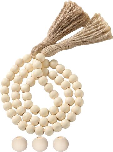 Seasonal Wooden Bead Garland with Tassels, 3.3 ft Holiday Vintage Boho Bead Garland Easter Tray Decoration, Vase Wall Room Art Birthday Party Decoration(Light Green, Dark Green, White, Gold) in Saudi Arabia