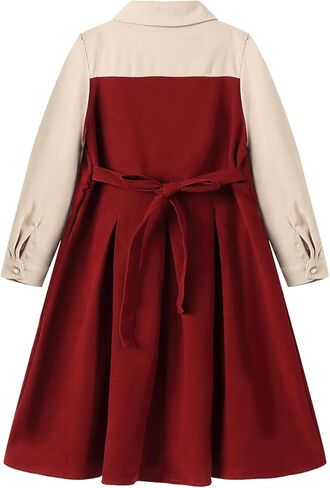 Girls Uniform Dress Long Sleeve Ruffle Brushed Shirt Collar 2 in 1 Midi Dresses Fall 6-16Y in Saudi Arabia