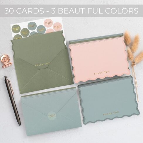 Beautiful Thank You Cards Set of 30 With Envelopes and Stickers - Elegant Blank Cards For Personalized Notes - Perfect Bulk Stationary Set For All Occasions incl. Weddings, Business & Baby Showers in Saudi Arabia
