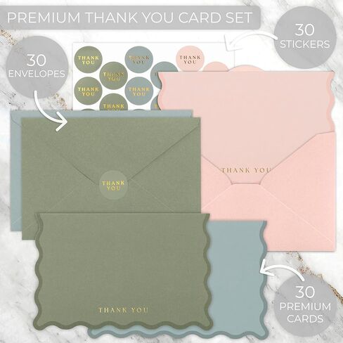 Beautiful Thank You Cards Set of 30 With Envelopes and Stickers - Elegant Blank Cards For Personalized Notes - Perfect Bulk Stationary Set For All Occasions incl. Weddings, Business & Baby Showers in Saudi Arabia