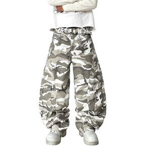 Mens Baggy Jeans Camouflage Loose Cargo Pants Hip Hop Wide Leg Trousers Mid Waist Skater Jeans in Saudi Arabia
