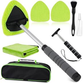 7PCS Windshield Cleaner Tool, Car Windshield Cleaner Tool+Side Mirror Squeegee +3 Microfiber Pads+100ml Spray Bottle+1 Detailing Brush,12-19inches Extendable Handle,180° Rotation in Kuwait