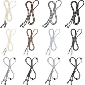12Pcs Eyeglasses Strap, Leather Eye Glasses Holders Glasses Chain for Men and Women Adjustable Sunglasses Strap Around Neck Dark Colors Eyewear Retainer Lanyard in Kuwait