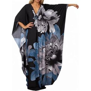 Plus Size Kaftan Dress for Women, Oversized V-Neck Batwing Sleeve, Boho Swimsuit Cover Up, Maxi Beach Resort Caftan in Saudi Arabia