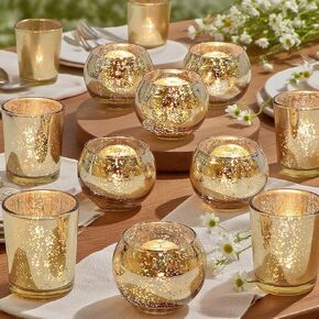 12 قطعة من حوامل الشموع الذهبية المتنوعة، حوامل شموع Tealight لقطع الطاولة المركزية، المنزل، حفل الزفاف، عيد الميلاد، عيد الميلاد، ديكور طاولة حفلات عيد الشكر (12، ذهبي) in Kuwait