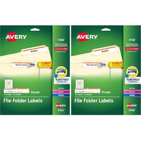 ملصقات مجلد ملفات Avery TrueBlock، 2/3 بوصة × 3-7/16 بوصة، 750 ملصق قابل للطباعة، أبيض/برتقالي، دائم (5166) in Kuwait