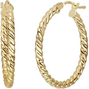 Bony Levy - 14K Yellow Gold Texture Swirl Hoop Earrings in Kuwait