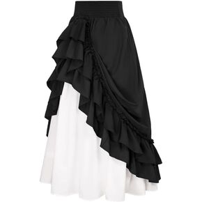 INOGIH Womens Casual-Elastic-Ruffled Renaissance-Skirt Victorian-Layered-Medieval Layered Maxi Skirts in Saudi Arabia