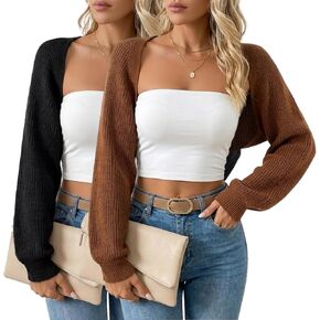 2 Pack Womens Cardigan Shrugs Long Sleeve Knit Open Front Cropped Bolero Drop Shoulder Loose Fit Cardigan in Saudi Arabia