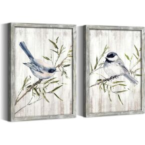 summer melody Thrush Birds Wall Art Decor - Vintage Chickadee Paintings on Branch Wooden Prints Rustic Nature Pictures Farmhouse Artwork for Bedroom Home Office Decor in Saudi Arabia