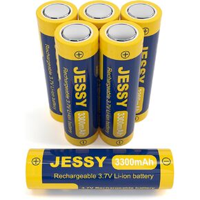 JESSY 6 Pack 3.7Volt Rechargeable Battery Flat Top, 3.7V Lithium Batteries 3300mAh High Capacity for LED Flashlights, Headlights in Kuwait