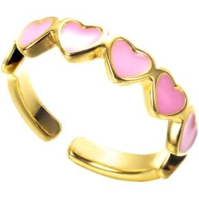 Gold Pink Enamel Love Heart Rings for Women Adjustable Dainty Enamel Ring Jewelry for Christmas Birthday in Saudi Arabia