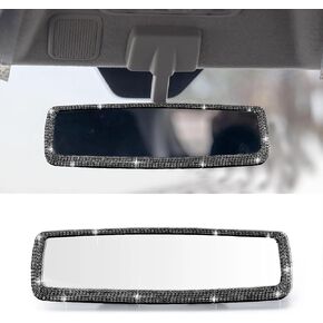 Bling Car Rear View Mirror with HD Glass Rhinestone Auto Rearview Mirror Universal Clip On Replacement Vehicle Interior Accessory (White) in Kuwait