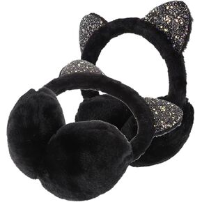 TEHAUX Plush Cat Ear Muffs 2pcs Black Thermal Ear Warmers Winter Earmuffs Outdoor Cold Weather in Saudi Arabia