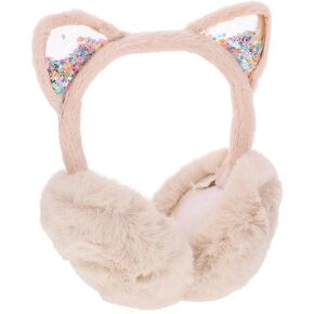 TEHAUX Plush Cat Ear Earmuffs Winter Warm Foldable Thermal Ear Covers for Boys Beige One Size Suitable Ages 3-12 Outdoor Cold Weather in Saudi Arabia