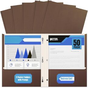 Better Office Products Yellow Paper 2 Pocket Folders with Prongs, 50 Pack, Matte Texture, Letter Size Paper Folders, 50 Pack, with 3 Metal Prong Fastener Clips, Yellow in Kuwait