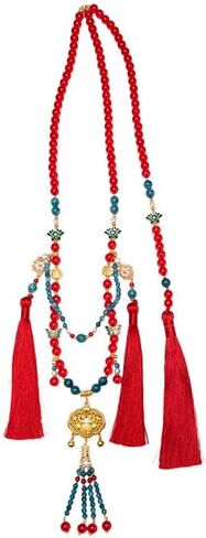 Ancient Style Noble Sweater Chain with Red Yingluo Peace Lock Choker, Hanfu Ma Mian Skirt Accessory, Traditional Chinese Style Accessories in Saudi Arabia