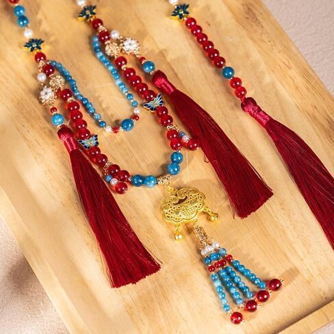 Ancient Style Noble Sweater Chain with Red Yingluo Peace Lock Choker, Hanfu Ma Mian Skirt Accessory, Traditional Chinese Style Accessories in Saudi Arabia