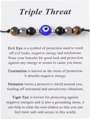 Protection Bracelets for Women: Black Obsidian Tourmaline Hematite Evil Eye Beaded Bracelets – Anxiety Bracelet for Women Men Courage Gifts in Saudi Arabia
