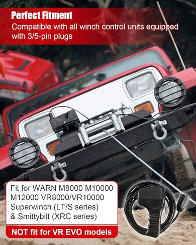 83665 وحدة تحكم عن بعد لشاحنة ونش محمولة باليد تناسب سيارة Ford Dodge Ram Power Wagon M8000 M12000 وروافع التحذير، للروافع المختلفة مع قابس (قديم) مستدير أو (جديد) على شكل D 3 أو 5 دبابيس in Saudi Arabia
