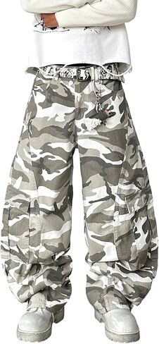 Mens Baggy Jeans Camouflage Loose Cargo Pants Hip Hop Wide Leg Trousers Mid Waist Skater Jeans in Saudi Arabia